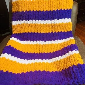 Cozy Striped Blanket - Purple, Gold, and White